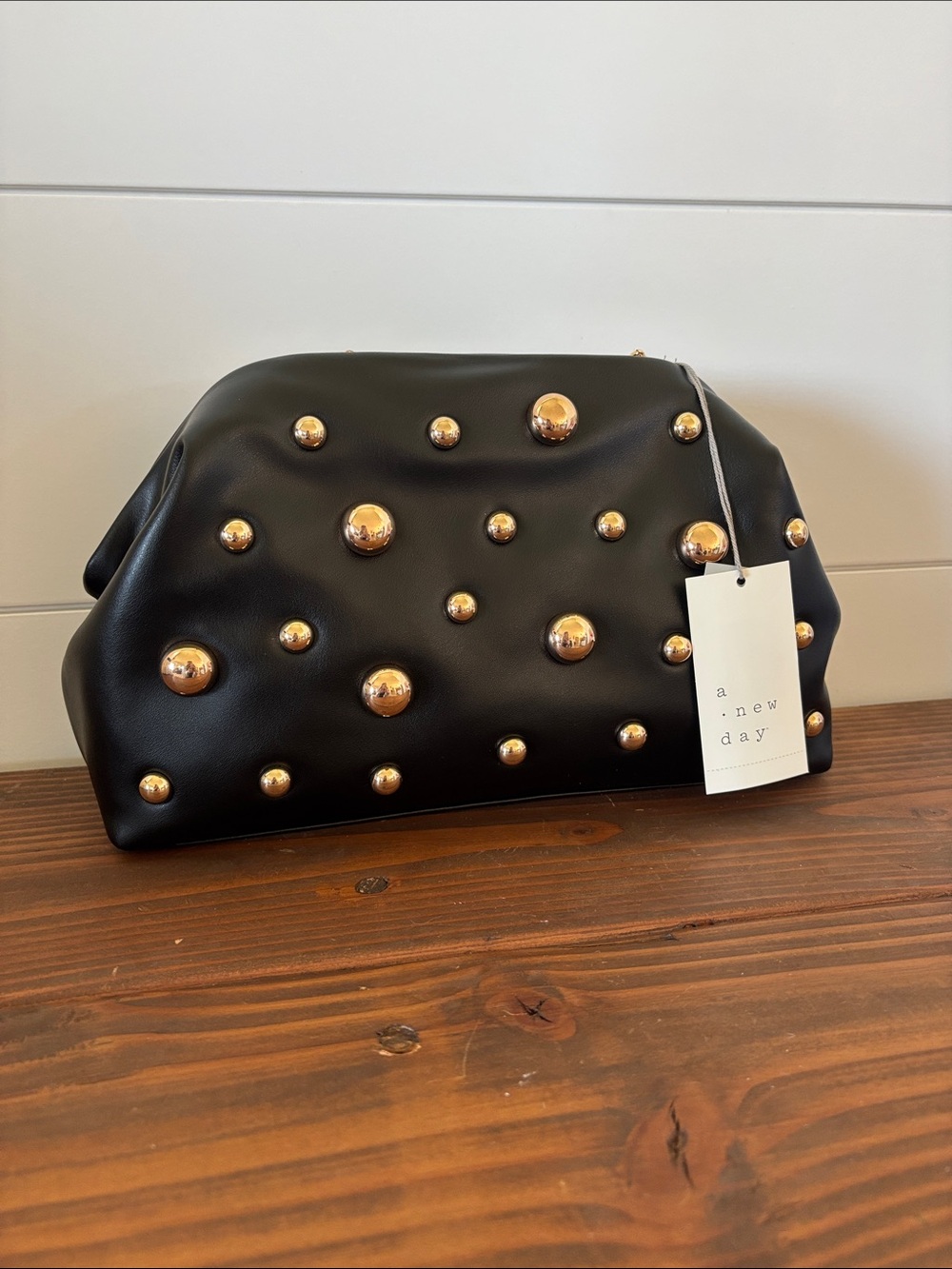 a new day Black Clutch with Gold Studs